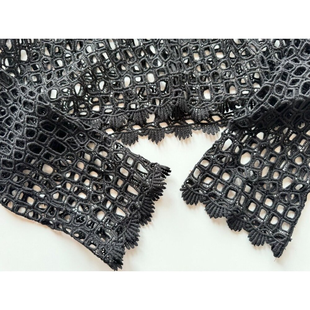 ELIE TAHARI Black Cotton Broderie Anglaise Beaded Lace Cardigan Sweater, Size 2 - Picture 9 of 15